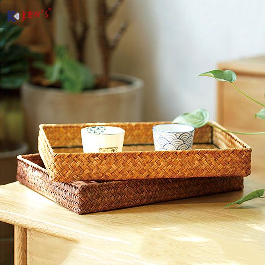 手工海草编织收纳篮 茶具托盘 （K002025）