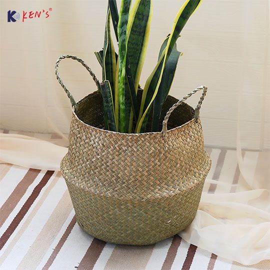 蒲草手工折叠复古 收纳篮手提篮 （K002089）