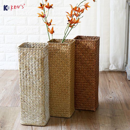 Flat seagrass straight vase S/2 (2412)