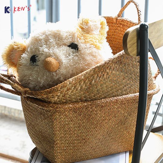 Flat seagrass basket with handle (2478)