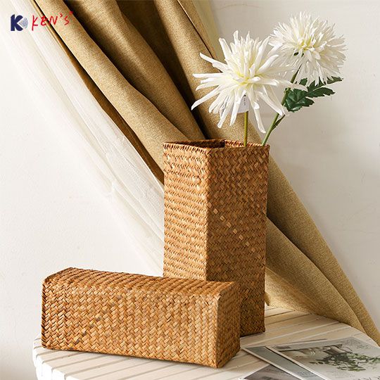 草编干花篮 编织插花器/插花瓶 （K002480）