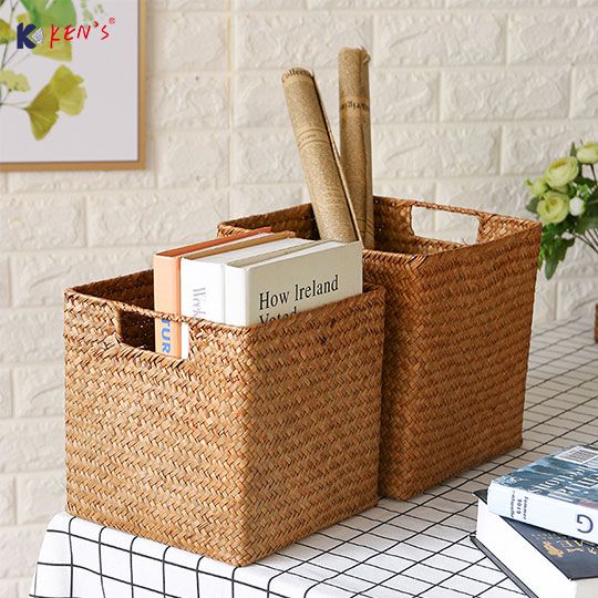 Flat seagrass basket with handle S/3（2481）
