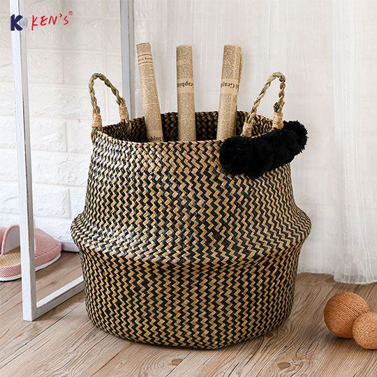 北欧风可折叠大号草编收纳筐 （K002482）