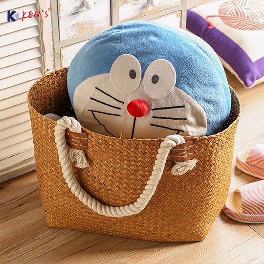 Flat seagrass storage basket with cotton rope （2486）