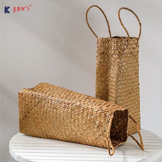 草编方形手提袋插花篮 编织花袋 （K002502）