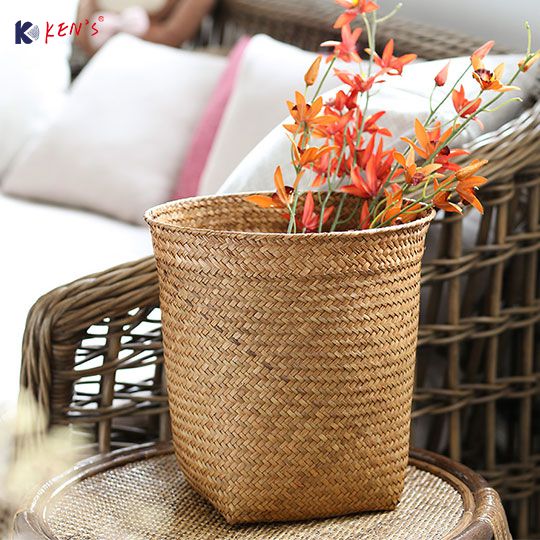 Flat seagrass round storage basket （2503）