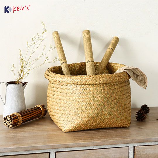 Flat seagrass storage basket with round top S/4 （1593）