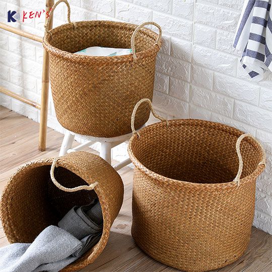 Flat seagrass round storage basket S/3 （2563）