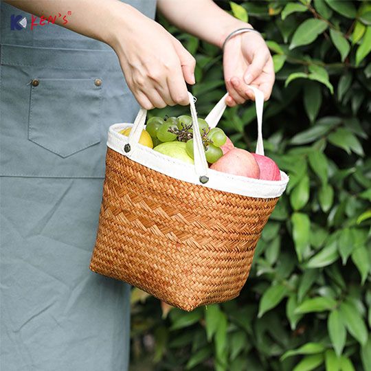 Flat seagrass basket with liner top S/2 (2569)