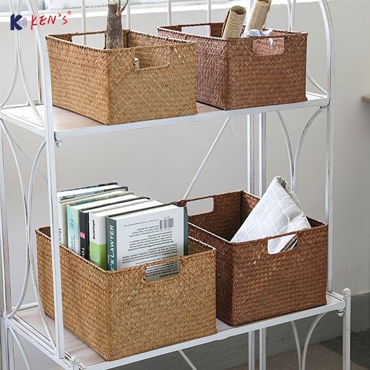 Flat seagrass basket with handle S/2（2740）