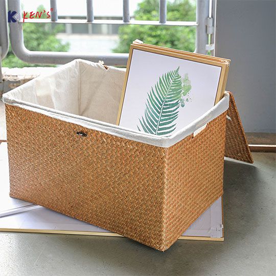 Flat seagrass basket with lid S/2（2767）