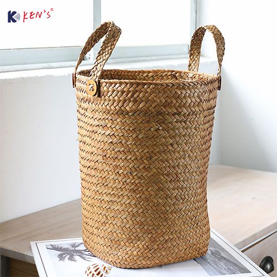 Flat seagrass basket with handle (2803)