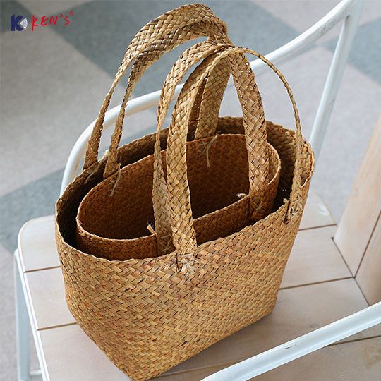 Flat seagrass bag with weave handle （2804）