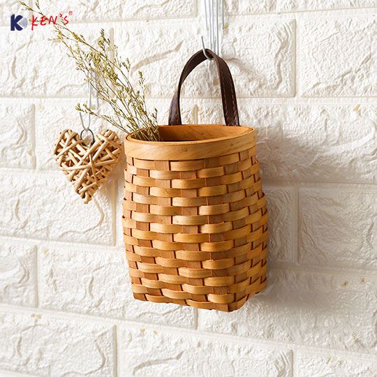 Wooden chips - Wall hanging small storage basket （2427 ）