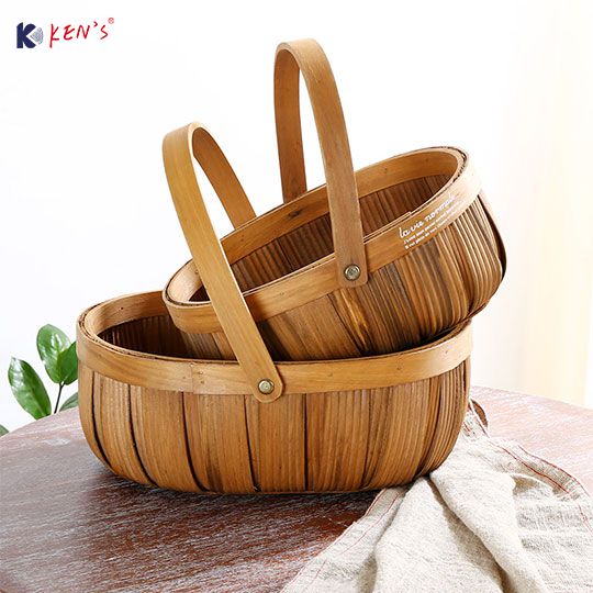 Wooden chips storage basket with foldable handle S/3 （2430）