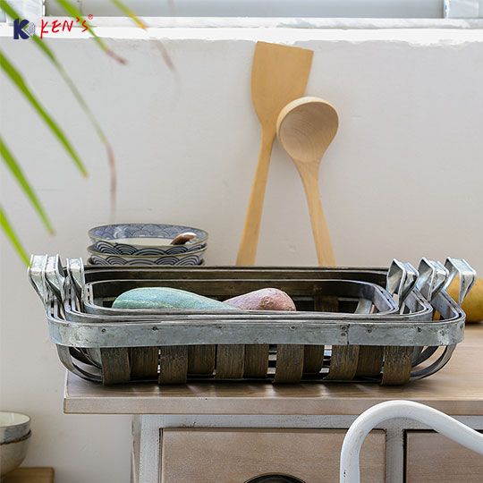 Bamboo/Metal Storage Basket S/3（2499）