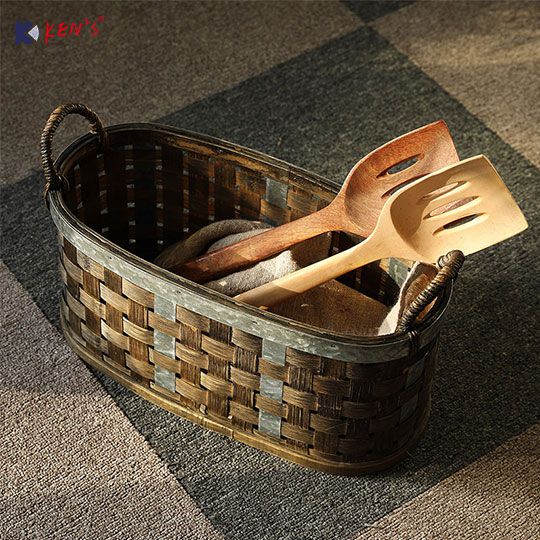 Bamboo/Metal Storage Basket S/2（2669）