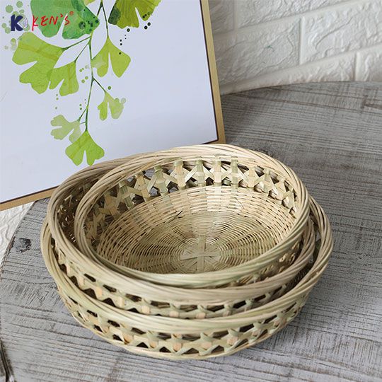 Bamboo basket with hollow weaving S/3 （2822）