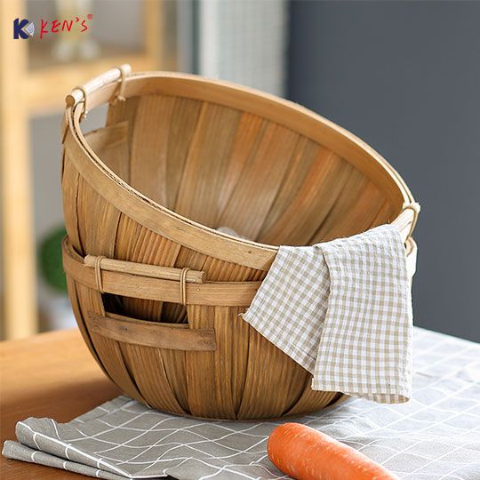 Wooden chips storage basket with handle S/3 （2451）