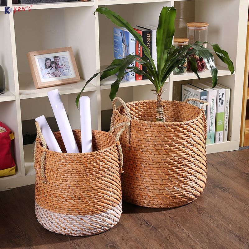 Rattan basket with sisal handle S/2 (1828)