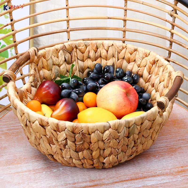 Water hyacinth basket with wooden handle （2217）