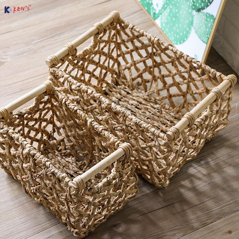 Water hyacinth basket with hollow design S/3（2325）