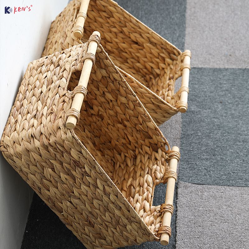 Water hyacinth basket with wooden handle S/3 （2729）
