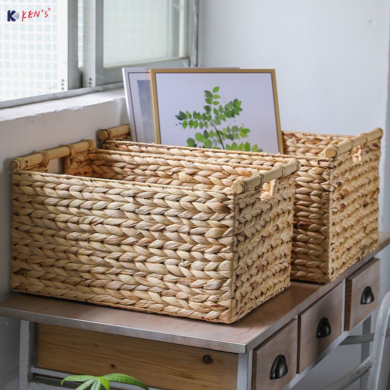 Water hyacinth basket with wooden handle S/4 （2730）